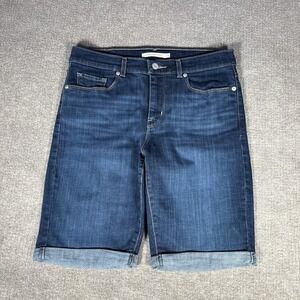 Levis Jean Shorts Womens 29 Classic Bermuda Dark Blue Denim Stretch Cuffed